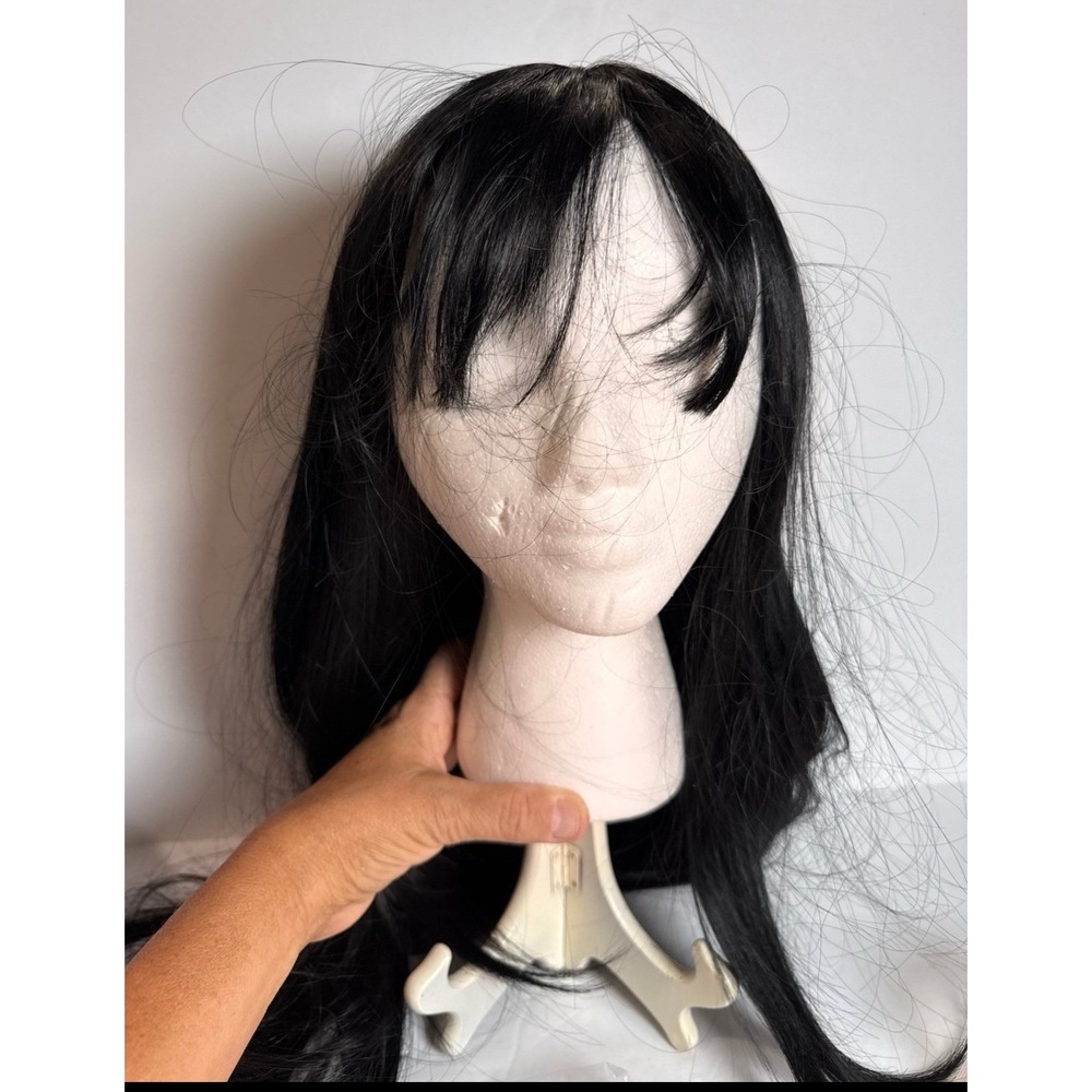 Black Synthetic Hair Wigs with Bangs Natural Long Wavy Wig for Women 26 Inch